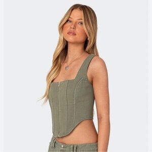 Edikted Lottie Washed Denim Zip Corset (L)